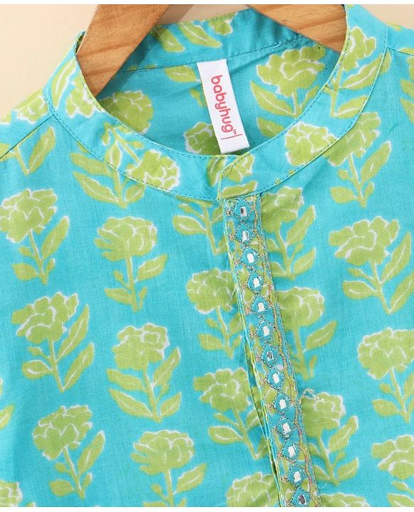 Babyhug Cotton Woven Full Sleeves Bagh Printed Kurta & Dhoti Set - Teal