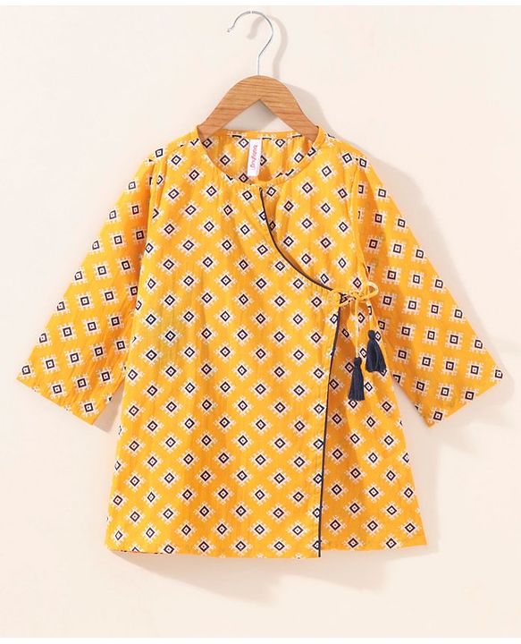 Babyhug Cotton Woven Full Sleeves Ethnic Print Kurta & Dhoti Set - Yellow