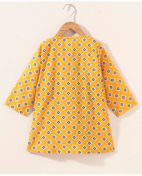 Babyhug Cotton Woven Full Sleeves Ethnic Print Kurta & Dhoti Set - Yellow