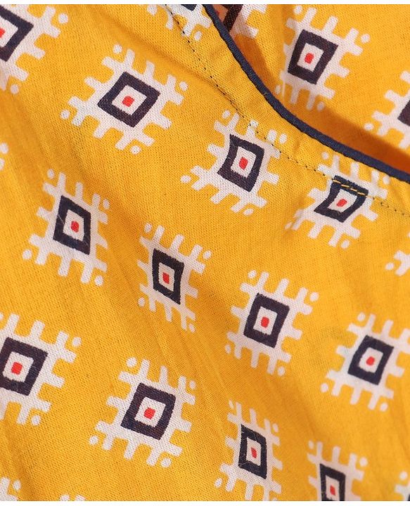 Babyhug Cotton Woven Full Sleeves Ethnic Print Kurta & Dhoti Set - Yellow
