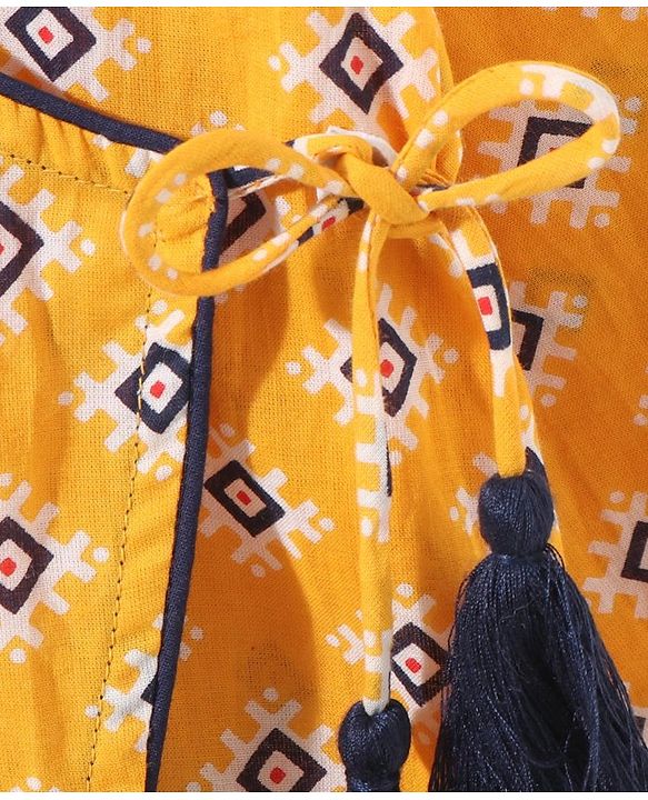 Babyhug Cotton Woven Full Sleeves Ethnic Print Kurta & Dhoti Set - Yellow