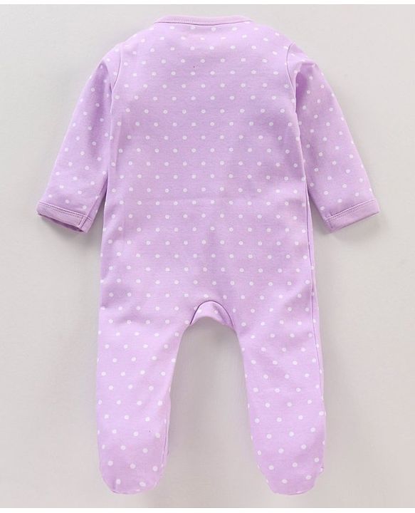 Babyhug Cotton Knit Full Sleeves Sleepsuit Polka Dots Printed - Purple