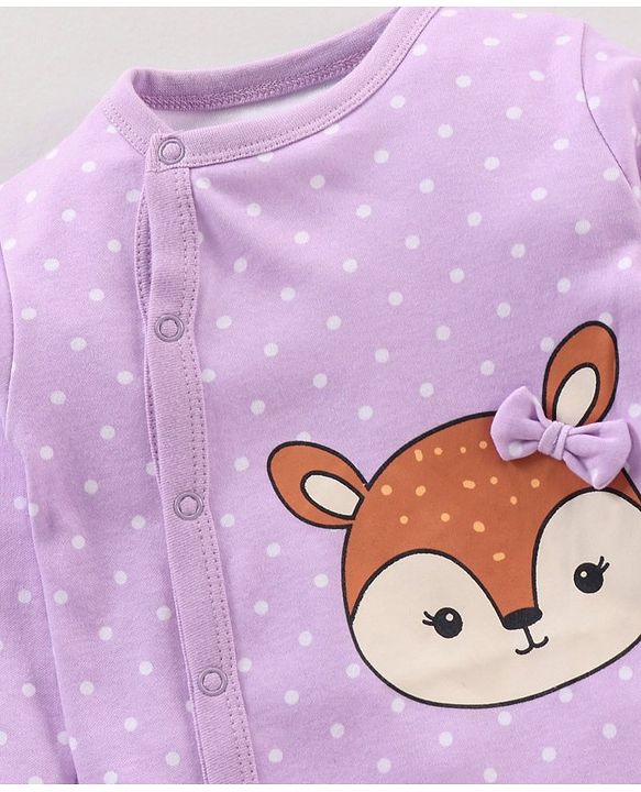 Babyhug Cotton Knit Full Sleeves Sleepsuit Polka Dots Printed - Purple