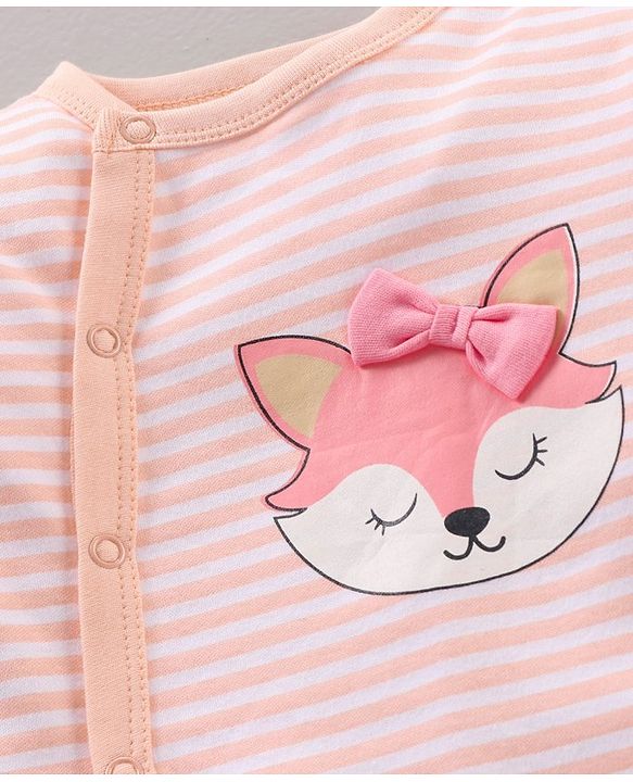 Babyhug Cotton Knit Full Sleeves Sleepsuit Striped - Pink