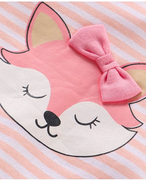 Babyhug Cotton Knit Full Sleeves Sleepsuit Striped - Pink