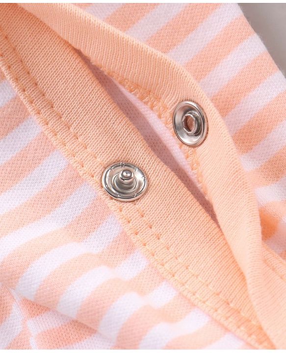 Babyhug Cotton Knit Full Sleeves Sleepsuit Striped - Pink