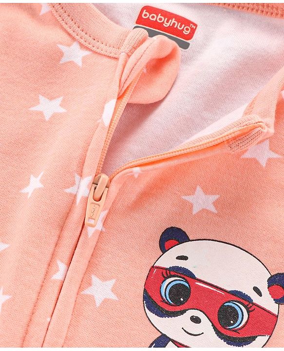 Babyhug Cotton Knit Full Sleeves Panda Print Sleep Suit - Pink
