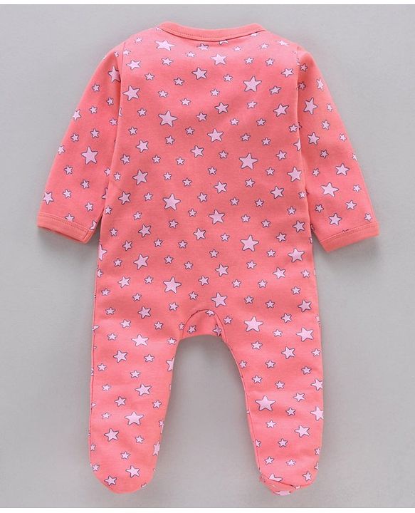 Babyhug Cotton Full Sleeves Footed Sleepsuit Bunny Print - Coral