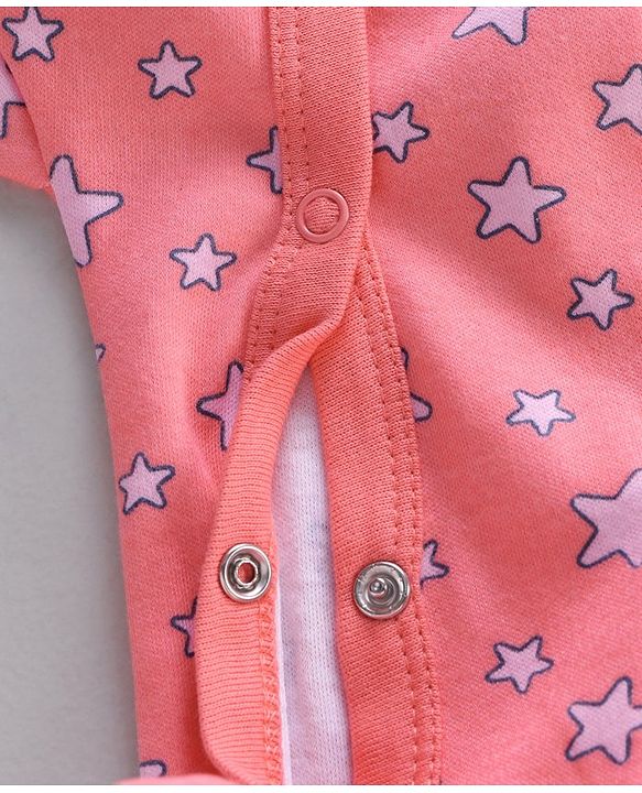 Babyhug Cotton Full Sleeves Footed Sleepsuit Bunny Print - Coral