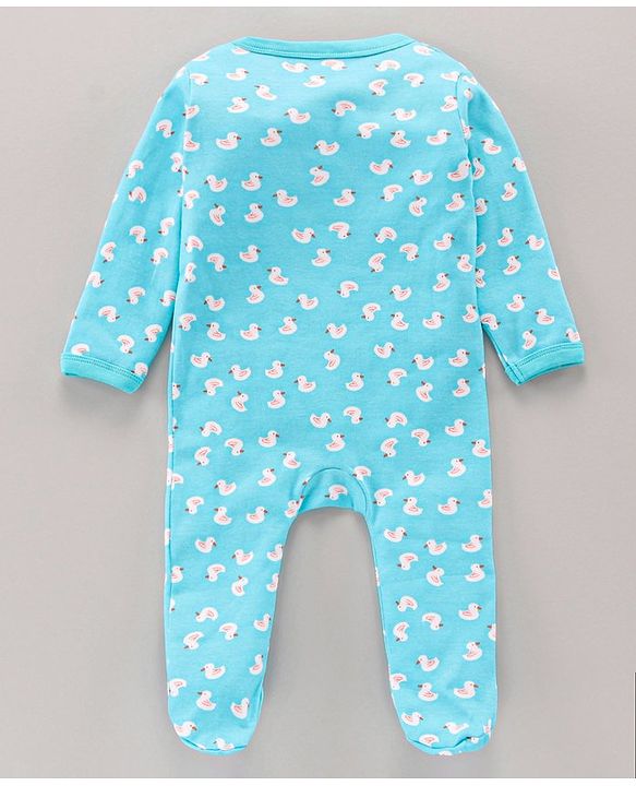 Babyhug Cotton Knit Full Sleeves Duck Printed Sleep Suit - Blue