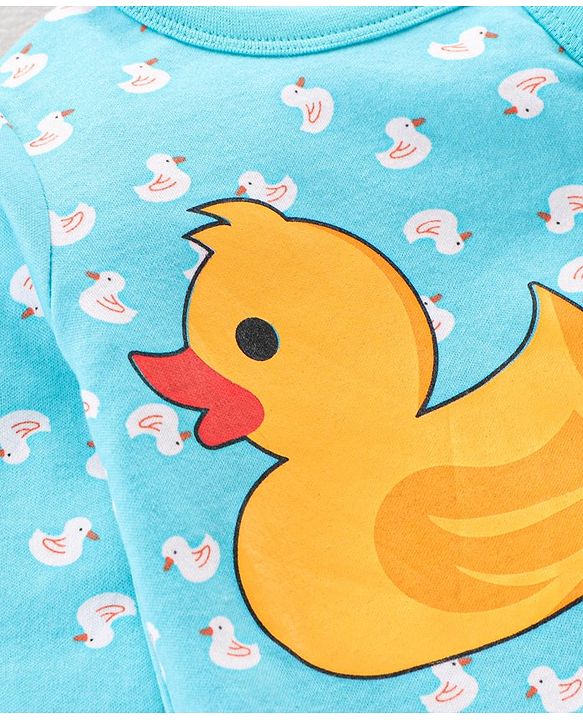 Babyhug Cotton Knit Full Sleeves Duck Printed Sleep Suit - Blue