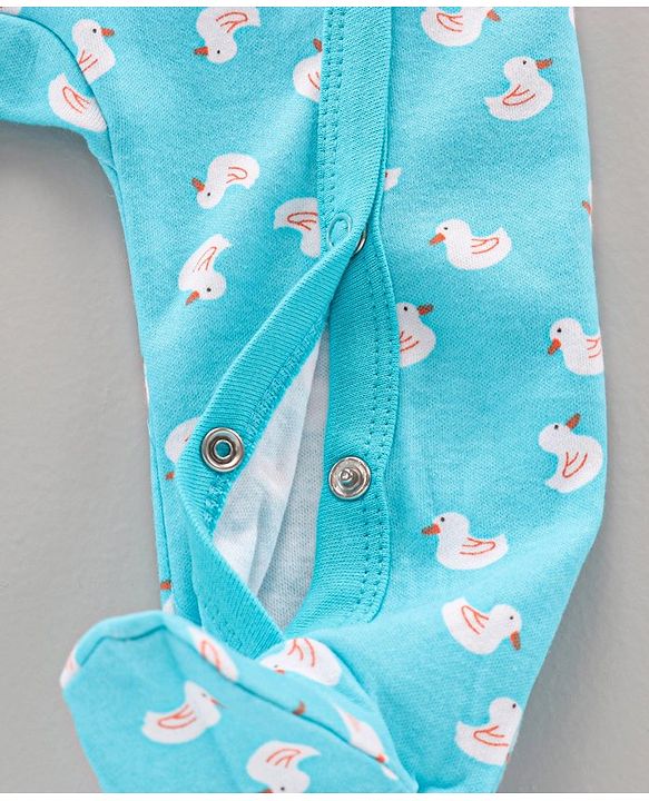 Babyhug Cotton Knit Full Sleeves Duck Printed Sleep Suit - Blue