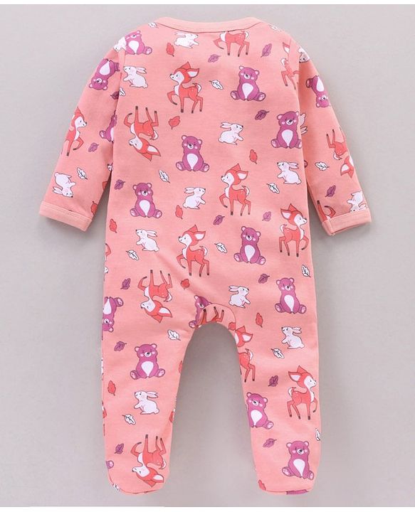 Babyhug Full Sleeves Sleep Suit Animal Print  - Pink