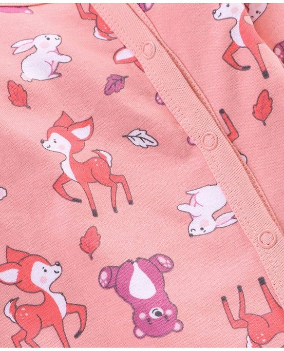 Babyhug Full Sleeves Sleep Suit Animal Print  - Pink