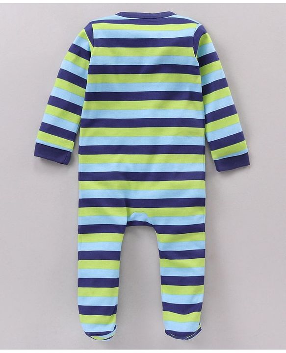 Babyhug Full Sleeves Striped Sleep Suit  -  Navy