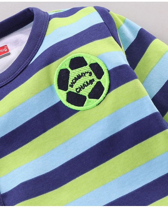 Babyhug Full Sleeves Striped Sleep Suit  -  Navy