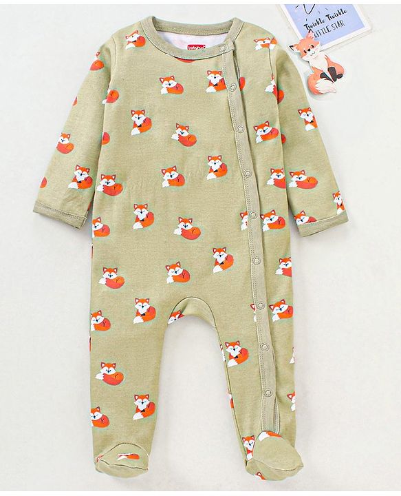 Babyhug Full Sleeves Sleepsuit Animal Print - Green