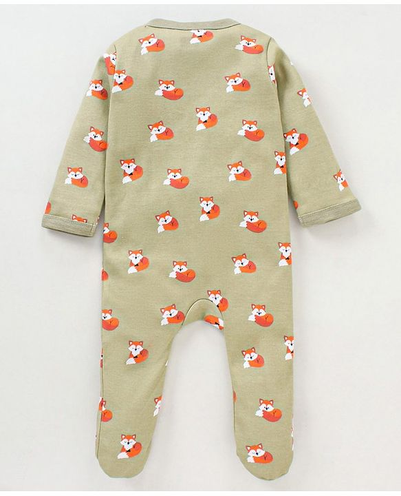 Babyhug Full Sleeves Sleepsuit Animal Print - Green