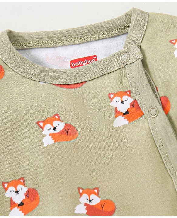 Babyhug Full Sleeves Sleepsuit Animal Print - Green