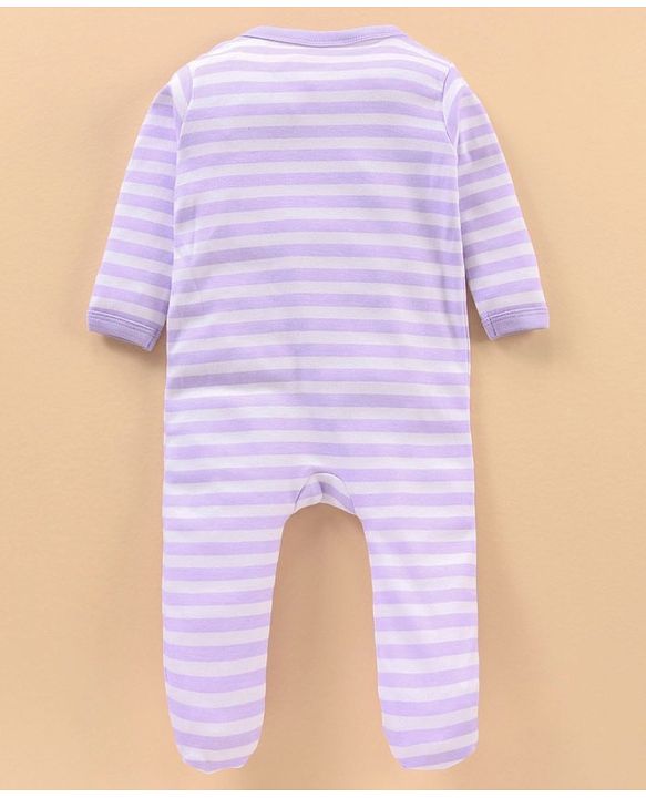 Babyhug Cotton Knit Full Sleeves Sleepsuit Striped - Blue