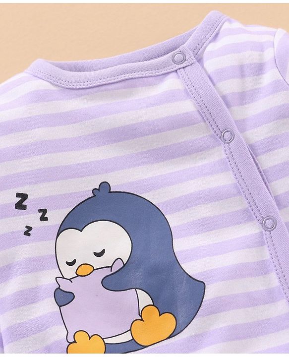 Babyhug Cotton Knit Full Sleeves Sleepsuit Striped - Blue