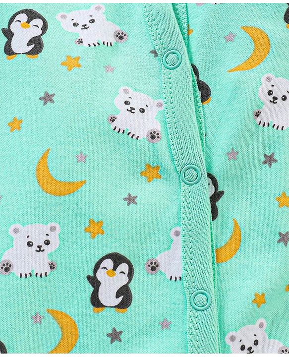 Babyhug Full Sleeves Footed Sleepsuit Penguin Print - Green