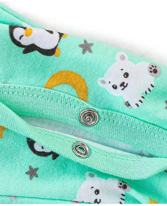 Babyhug Full Sleeves Footed Sleepsuit Penguin Print - Green