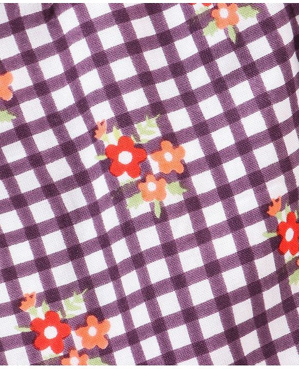 Babyhug Full Sleeves Printed Checks Rayon Top With Floral Print And Frill Detailing-Multicolor