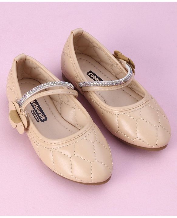 Cute Walk by Babyhug Ballerina with Floral Applique - Beige