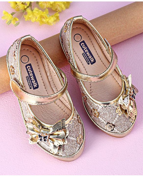 Cute Walk by Babyhug Sandals Bow Applique- Gold