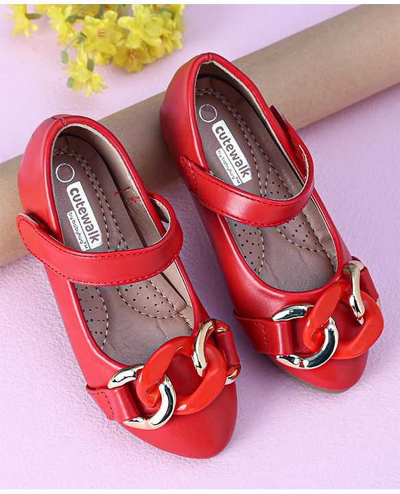 Cute Walk by Babyhug Party Wear Ballerinas Chain Applique - Red
