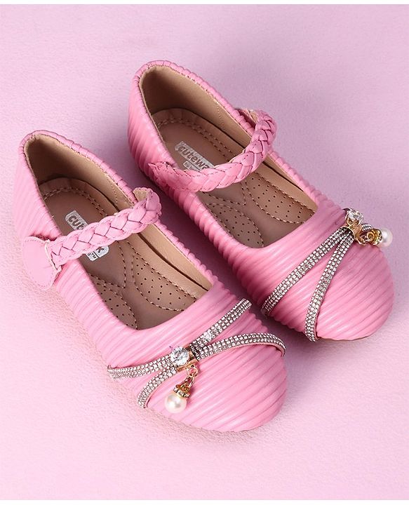 Cute Walk by Babyhug Party Wear Sandals Studded Lace Applique - Pink