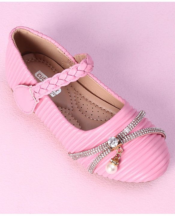 Cute Walk by Babyhug Party Wear Sandals Studded Lace Applique - Pink