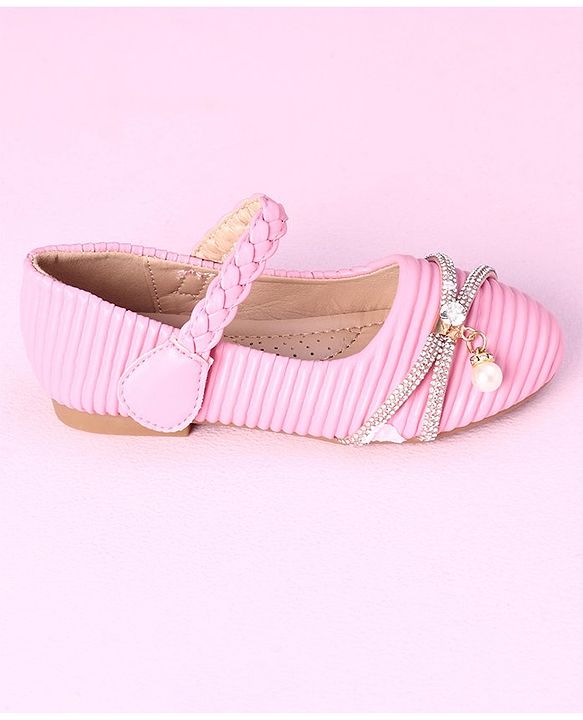 Cute Walk by Babyhug Party Wear Sandals Studded Lace Applique - Pink