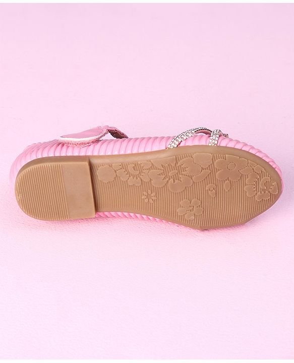 Cute Walk by Babyhug Party Wear Sandals Studded Lace Applique - Pink