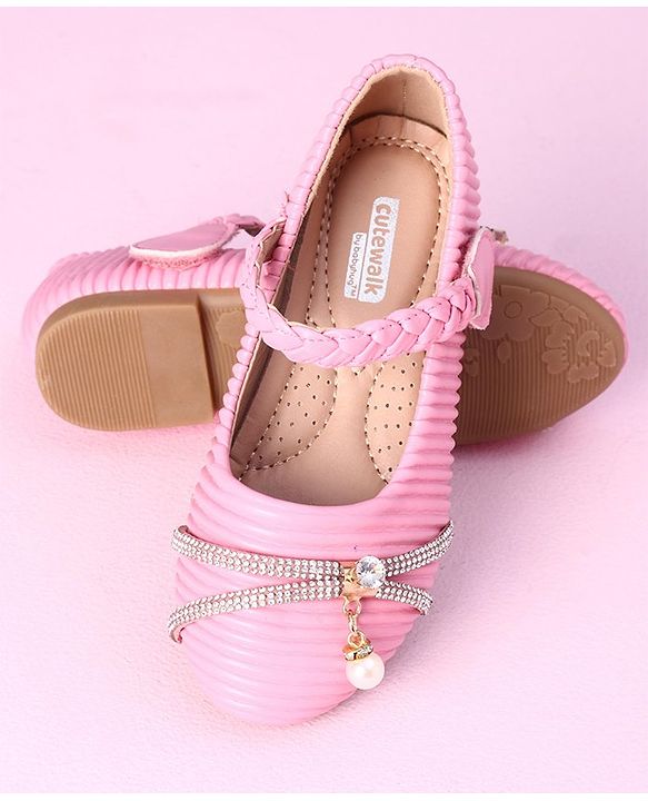 Cute Walk by Babyhug Party Wear Sandals Studded Lace Applique - Pink