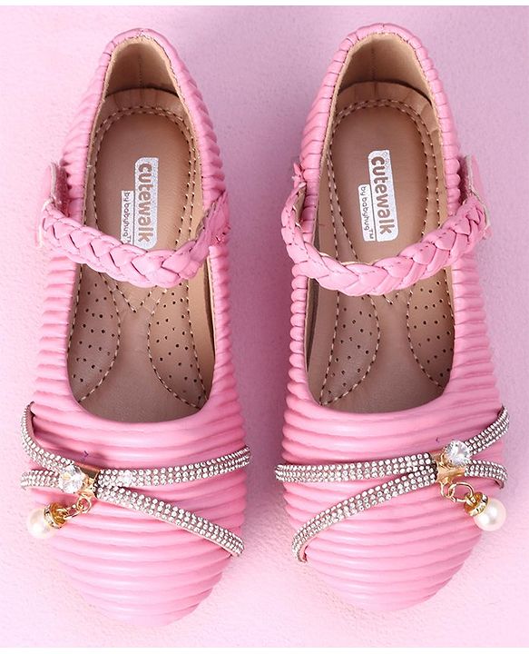 Cute Walk by Babyhug Party Wear Sandals Studded Lace Applique - Pink