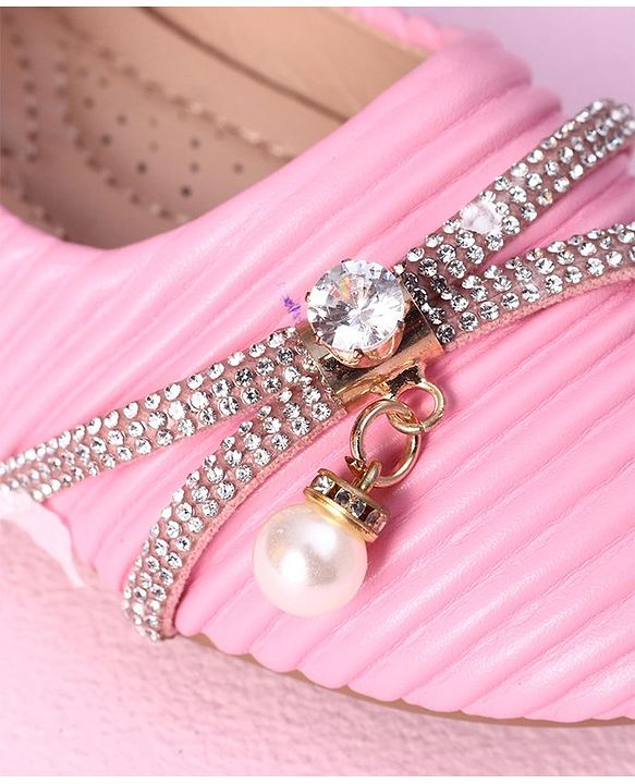 Cute Walk by Babyhug Party Wear Sandals Studded Lace Applique - Pink