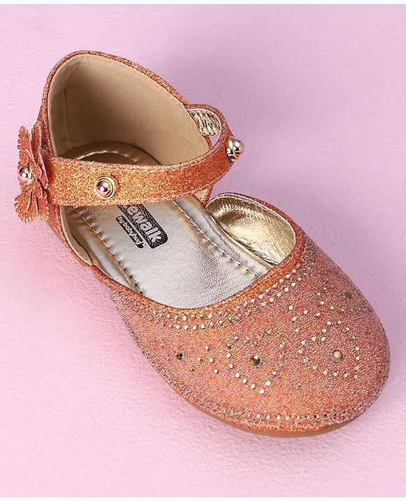 Cute Walk by Babyhug Ballerinas with Floral Applique - Orange