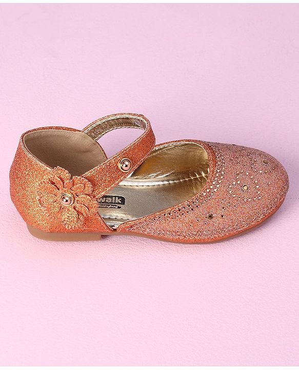 Cute Walk by Babyhug Ballerinas with Floral Applique - Orange