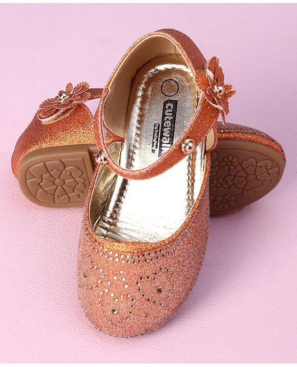Cute Walk by Babyhug Ballerinas with Floral Applique - Orange