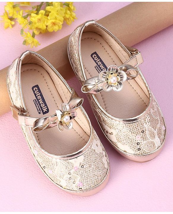 Cute Walk by Babyhug Sandals with Floral Applique - Gold