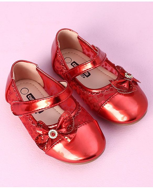 Cute Walk by Babyhug Metallic Party Wear Sandals Bow Applique - Red