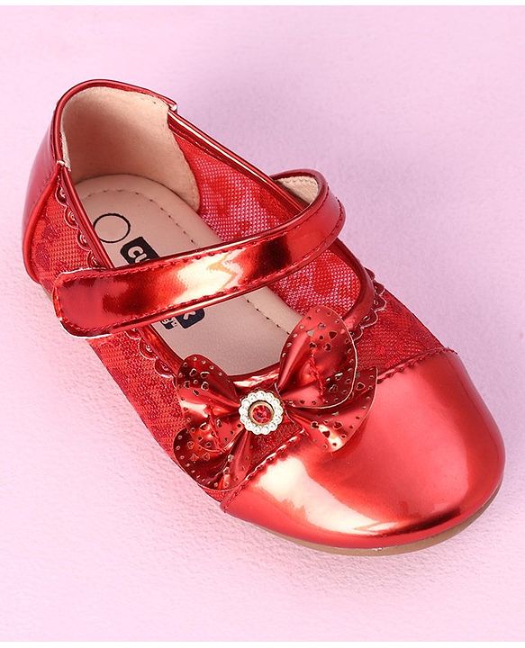 Cute Walk by Babyhug Metallic Party Wear Sandals Bow Applique - Red