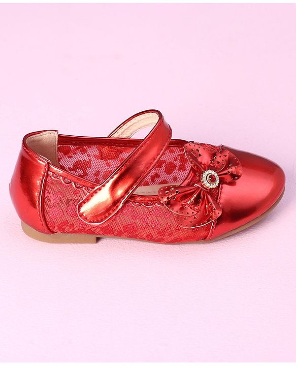 Cute Walk by Babyhug Metallic Party Wear Sandals Bow Applique - Red
