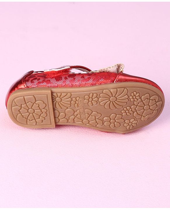 Cute Walk by Babyhug Metallic Party Wear Sandals Bow Applique - Red
