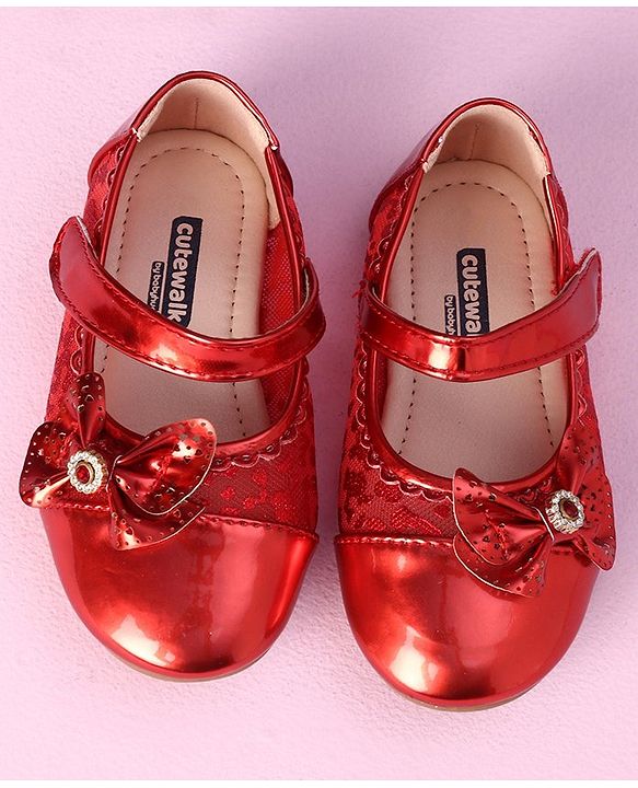 Cute Walk by Babyhug Metallic Party Wear Sandals Bow Applique - Red