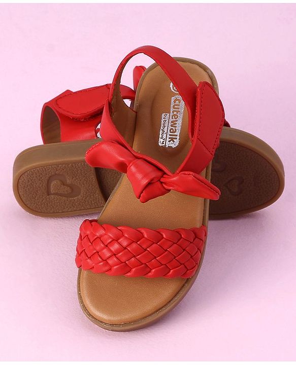 Cute Walk by Babyhug Sandals Bow Applique- Red