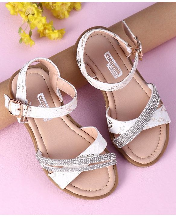Cute Walk by Babyhug Sandals with Studded Lace - White