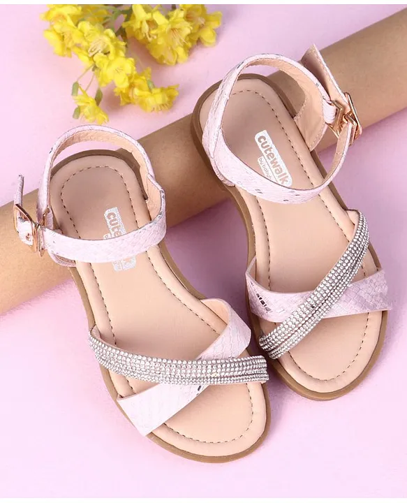 Buy Cute Walk by Babyhug Sandals with Studded Lace Pink for Girls